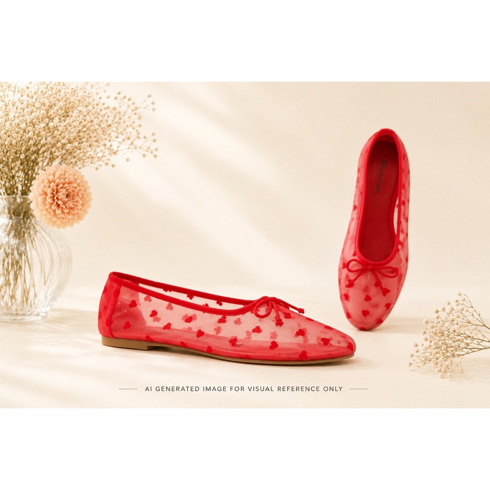 No Boundaries Red Heart Mesh Ballet Flats Women's Size 10 New NWT